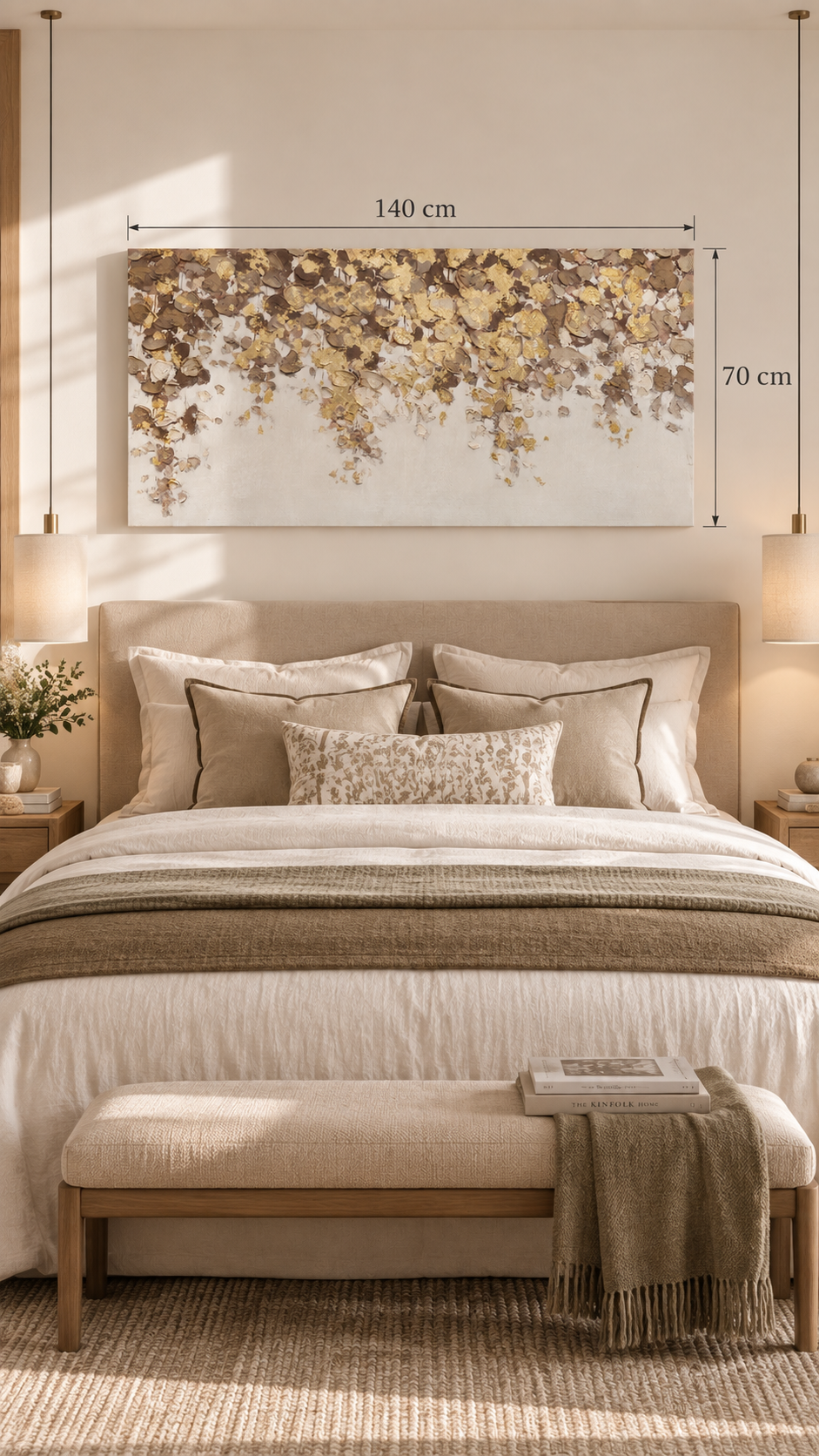 Cuadro Eucalipto tierra y oro 140x70cm
